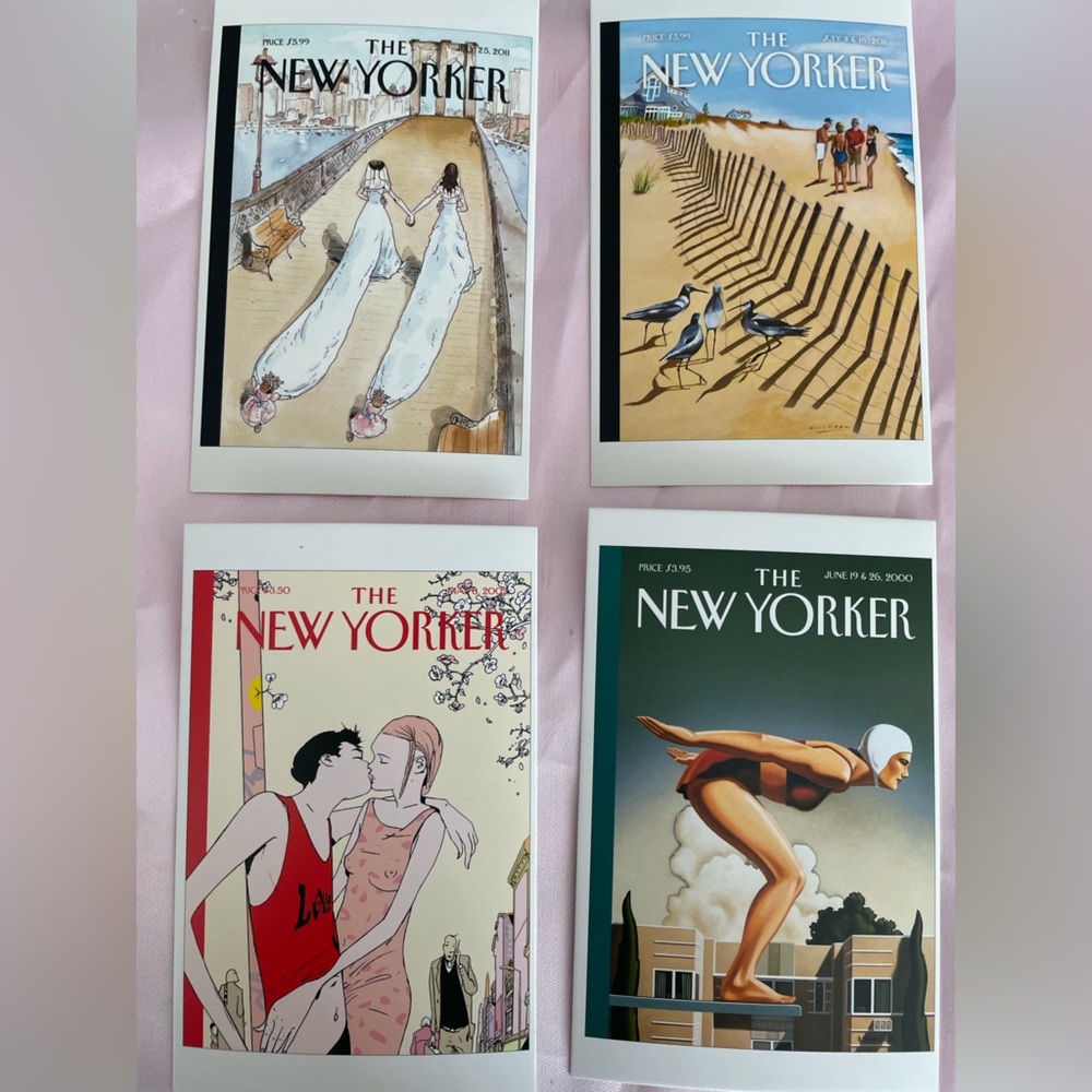 Luxury Set of 4 The New Yorker Art Print Postcards |Mark Ulriksen, Kenton Nelson